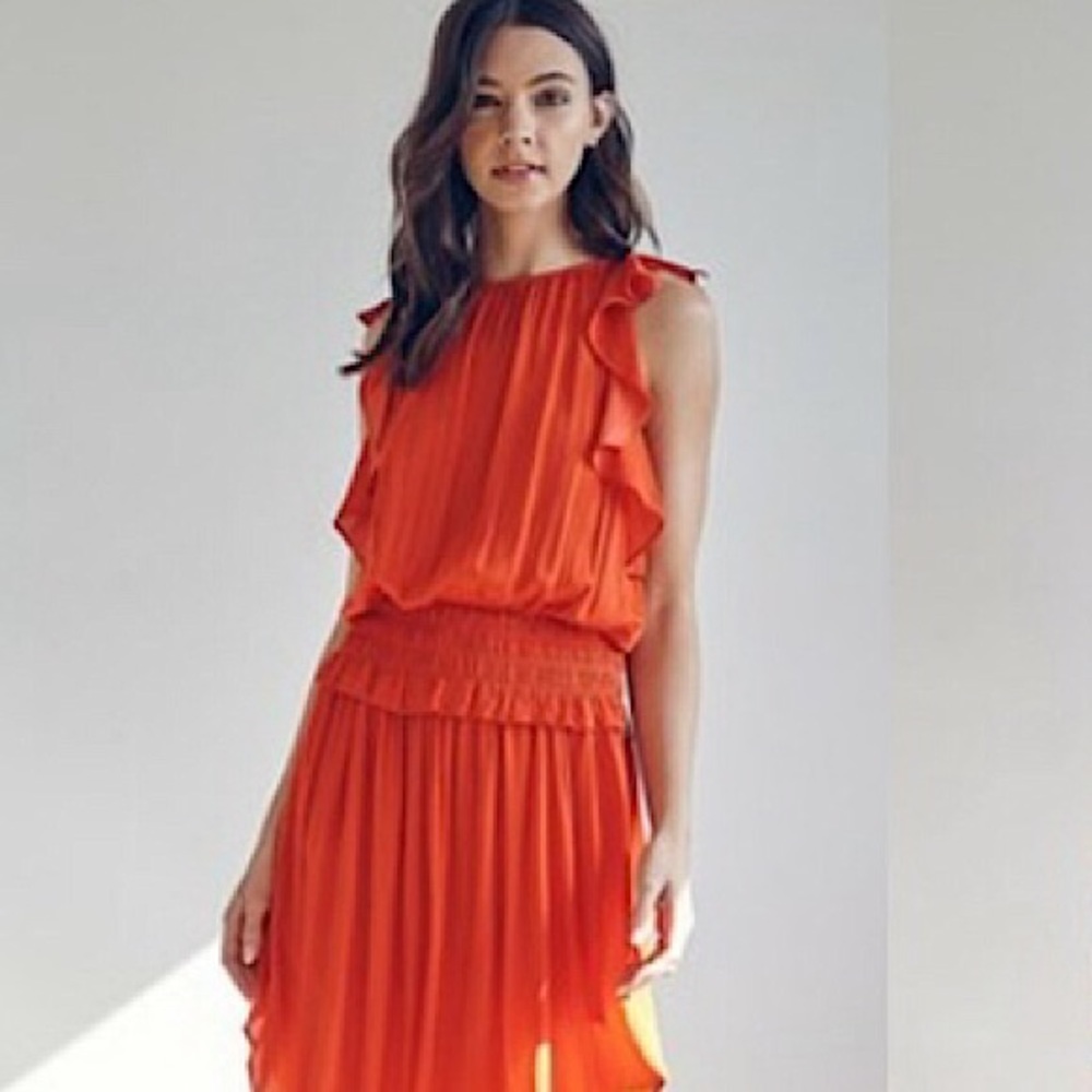 NWT Red Orange Smocked Waist Dress - Picture 2 of 3